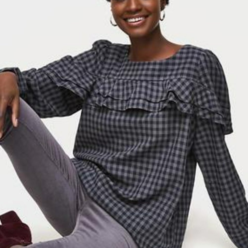 Loft Gray Plaid Checkered Top